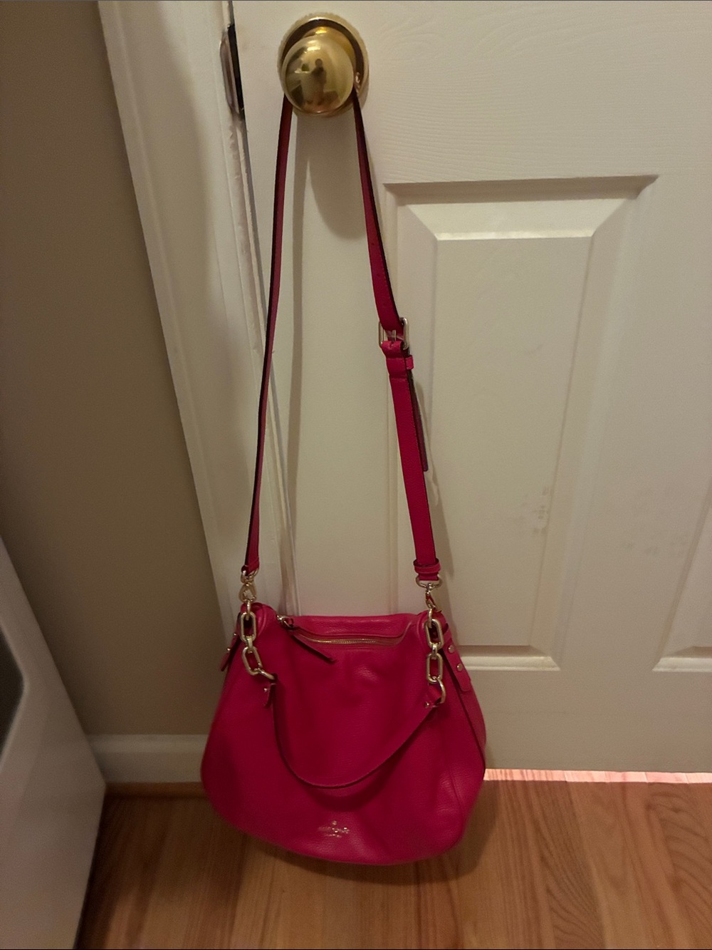 Kate Spade Hot Pink Leather Hobo Shoulder Bag with crossbody strap - Picture 4 of 8